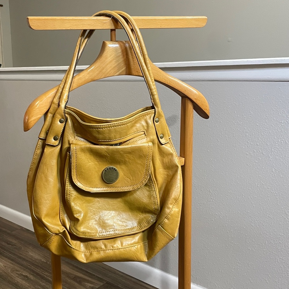 Axcess by Liz Claiborne Mustard Yellow Hobo Shoulder Bag Snap Pocket